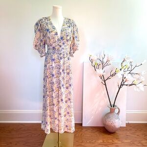En Saison Floral Print Maxi Dress M Puff Sleeve Button Fairy Romantic Chiffon